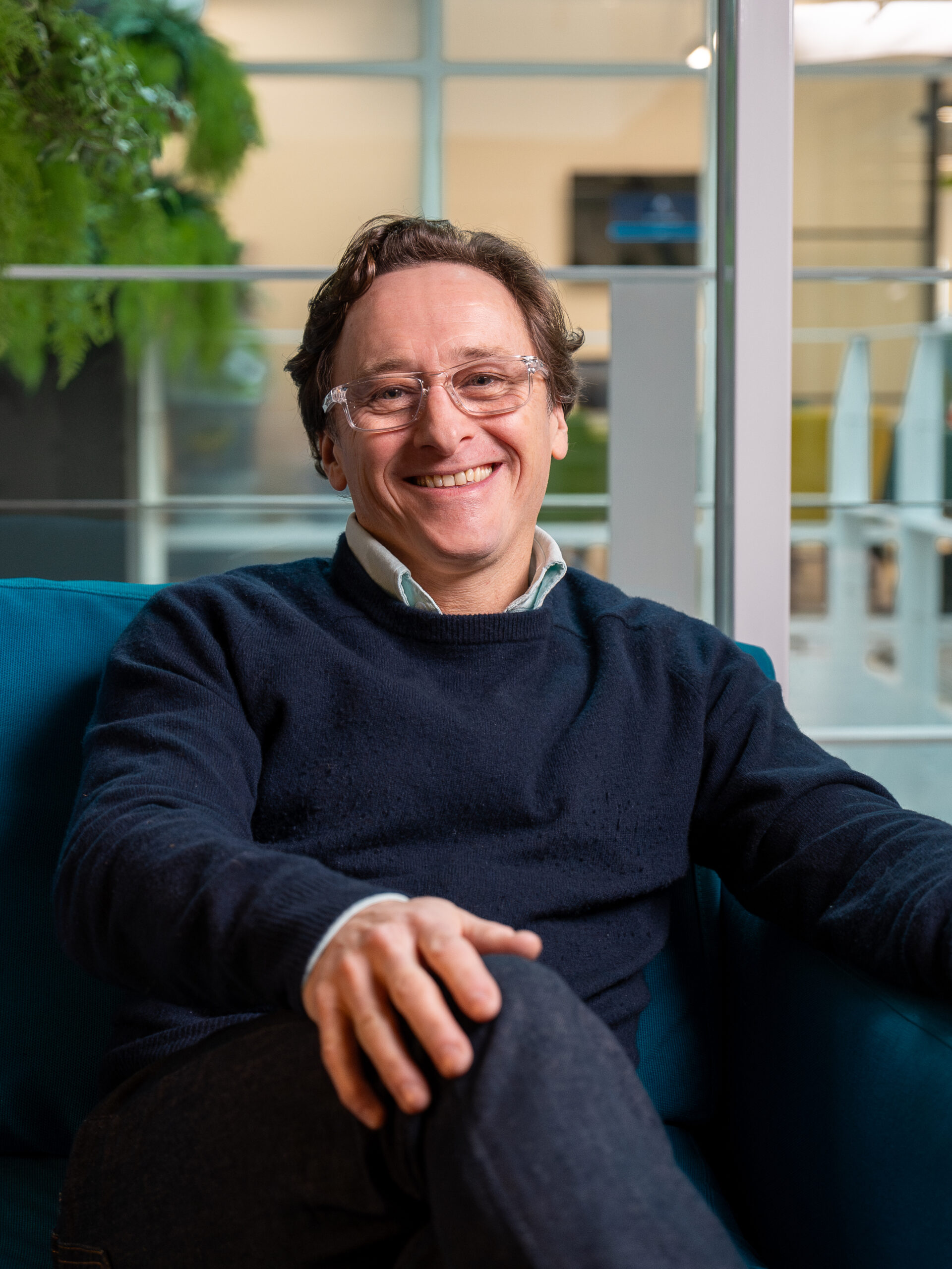 Tony Roche, Chief Officer of Publishing and Strategic Relations at Emerald Publishing in a sofa talking about his experiences with ChronosHub